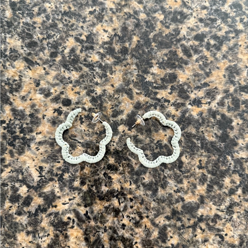 Sage Green Floral Hoop Earrings